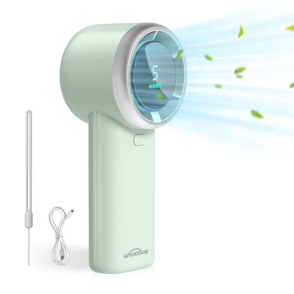 WHATOOK Handheld Fan, 2024 High Speed Cooling Turbo Mini Portable Rechargeable Fan with LED Display/2H Fast charging, Personal Small Stylish 5 Speeds Fan for Man Outdoor Beach Travel Vacation