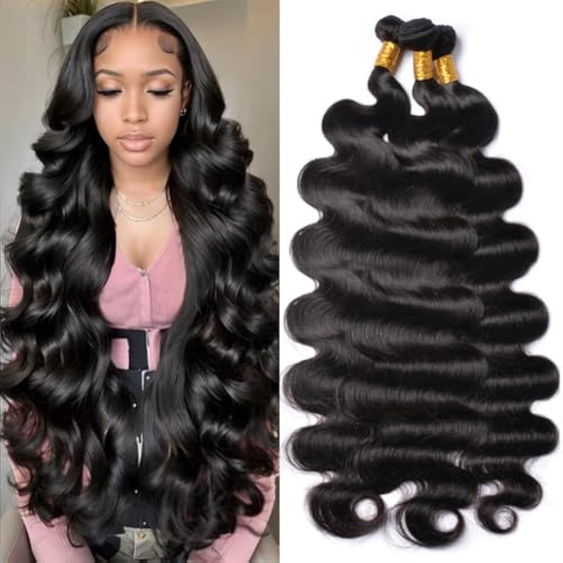 MSGEM Body Wave Bundles Human Hair 3 Bundles 20 22 24 inch 12A Brazilian Body Wave Human Hair Weave 100% Unprocessed Virgin Human Hair Extensions for Black Women Natural Color