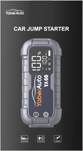 Jump Starter Power Pack 6000A 26800mAh YaberAuto Car Battery Booster, Portable Car Jump Starter Power Bank (for All Gas/12L Diesel) with Heavy-duty Jump Leads, 65W Fast Charging, 600 Lumens Light