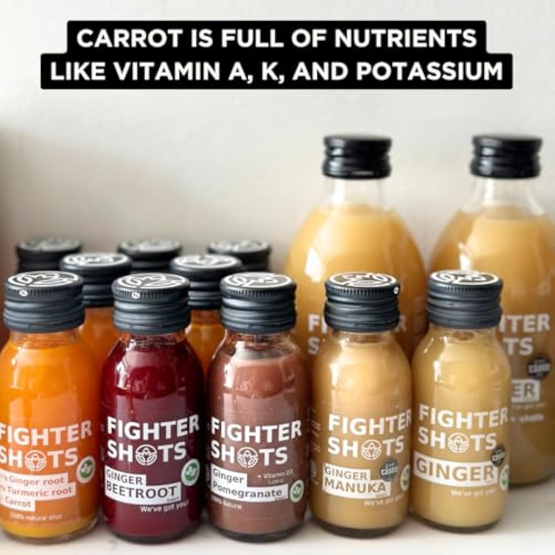 Fighter Shots Ginger Turmeric Shots (Vegan/12x60ml) | Fresh & Fiery Ginger Shots for Immune Support | Boosts Energy | 100% Natural/No Nasties | Rich in Antioxidants | Packed with Vitamin C
