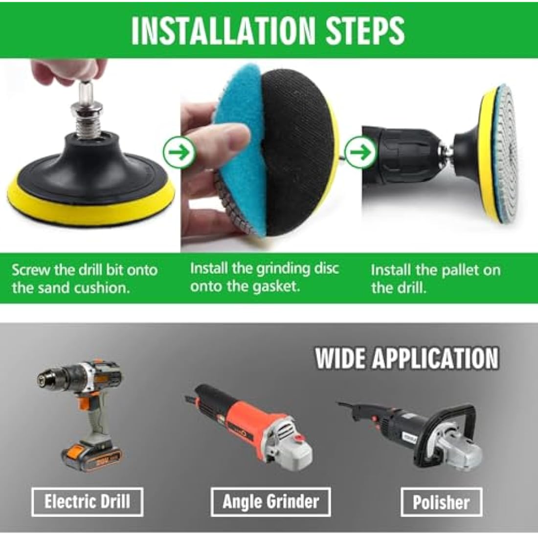 4 Inch Diamond Polishing Pads with 5/8’’-11 Backer Pad, 12PCS Wet/Dry Granite Stone for Drill, Grinder, Polisher, 50-6000 Grit Polishing Pad for Concrete Marble Stone Countertop Quartz