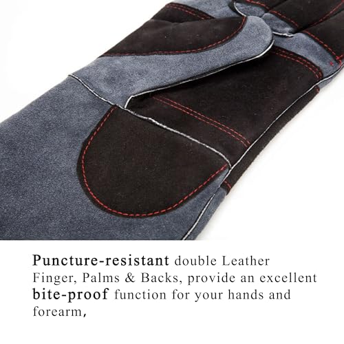 RAPICCA Animal Handling Gloves Bite Proof Reinforced Leather Padding Dog,Cat Scratch,Bird Handling Falcon Gloves Grabbing,Reptile Squirrel Snake Bite 16in/40cm