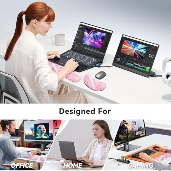ZIBLY Wrist Rest Keyboard and Mouse Set - Non-Slip Ergonomic Wrist Cushion Support Pad - Easy Typing, Pain Relief – Premium Silky Gel Memory Foam for Work from Home Gaming Computer Laptop