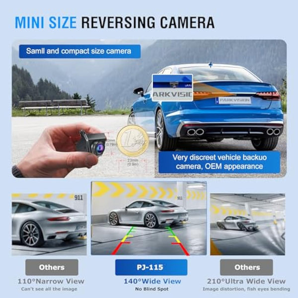 PARKVISION Reverse Camera for Car HD 140° Rear View Reversing Camera, Metal Housing Wide Viewing Angle Adjustable Car Rear Parking Cam 12V-24V Universal Wired Reverse Cam