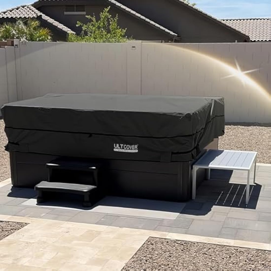 ULTCOVER Waterproof 600D Polyester Square Hot Tub Cover Outdoor SPA Covers 95 x 95 inch, Black