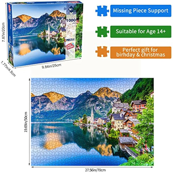 HUADADA Jigsaw Puzzles for Adults 1000 Piece Jigsaw Puzzles for Adult,JigsawPuzzle 1000 Pieces for Adults Challenging Puzzle Games（Hallstatt village）