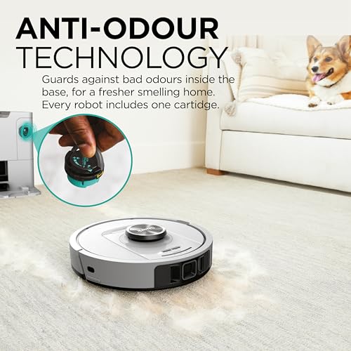 Shark PowerDetect Robot Vacuum with 60-Day Self-emptying Base - Anti-odour - For Carpets, Hard Floors and Pet Hair - 3D LiDAR Navigation - Wi-Fi / App - Odour Cartridge and 2 Brushes Incl. - Black