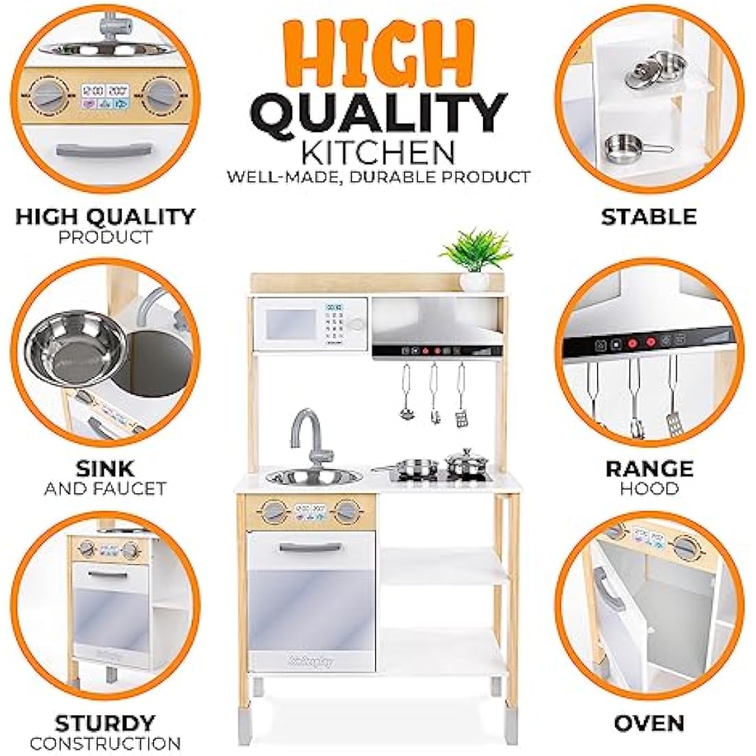 Green Series Kinderplay Modern Wooden Play Kitchen - Toddler & Kids Kitchen Toy, Model GS0061