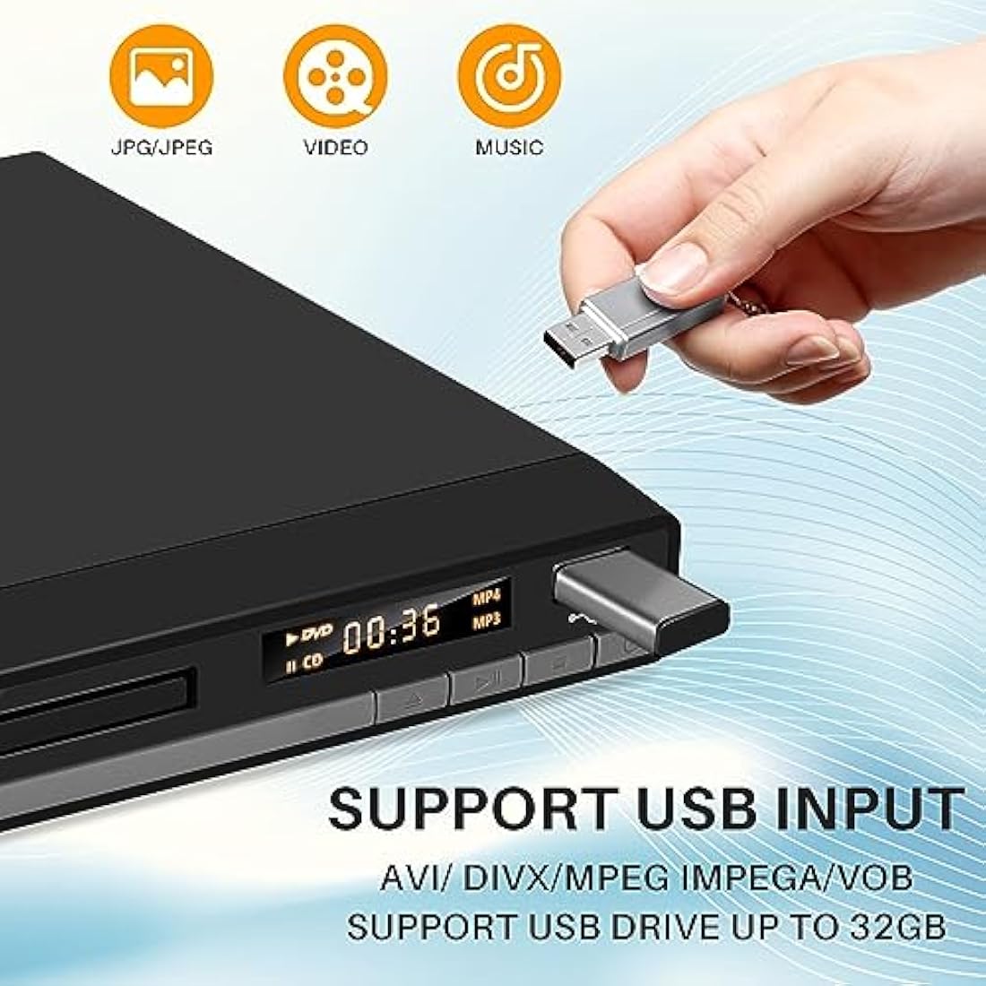 HD DVD Player for TV, Multi Region DVD Player for Smart TV, HDMI/RCA Output Cable Included, 1080P, Breakpoint Memory, Built-in PAL/NTSC, CD Players for Home (Not Support Blu-ray Discs)