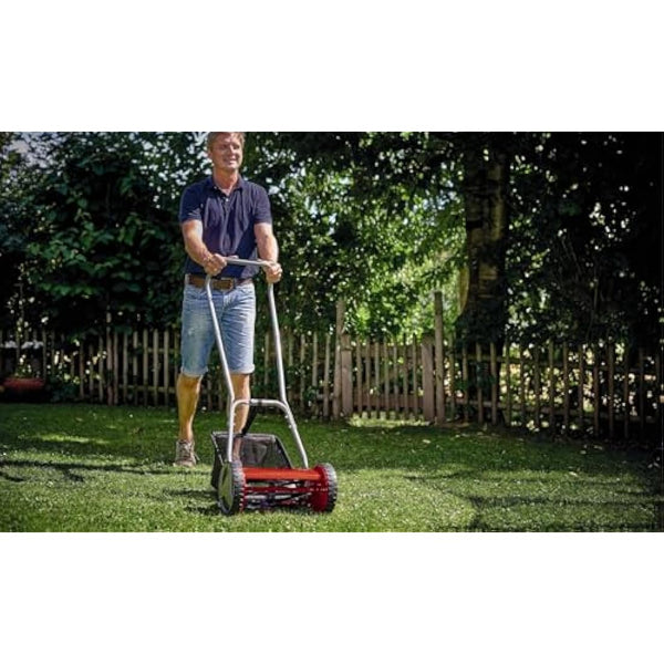 Einhell GC-HM 300 Hand Push Lawnmower -- Manual Lawn-Mower With 30cm Cutting Width, 16L Grass Box, 4 Cutting Height Levels -- Walk-Behind Lawn Mower For Small Gardens, Red & Black