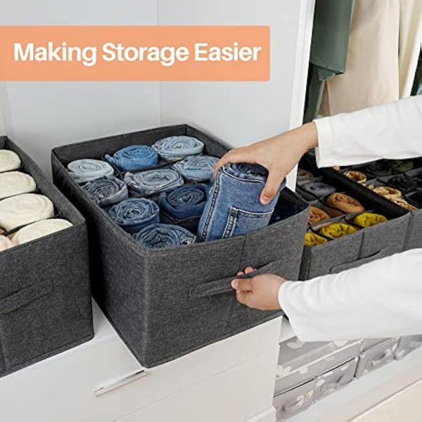 EASEVE Wardrobe Organiser Clothes Storage Boxes - 12 Cell Foldable Closet Shelf Drawer Dividers for Cupboard Organizer, Stackable Clothing Box for Jeans, Trouser, Pants, T-shirt, Sweater (1 Pack)