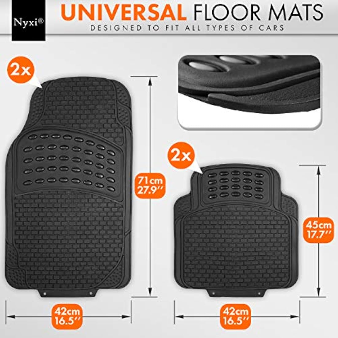 Nyxi 5 Piece Rubber Car Mat XL Boot Mat (Front + Rear + Boot Mat 137cm X 110cm) Universal Non-Slip Deep Dish Heavy Duty for Cars SUV Truck and VAN, Water Proof, All Weather