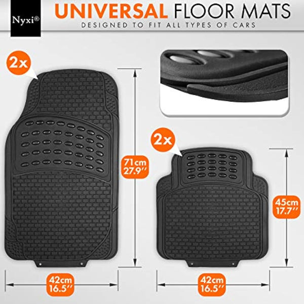 Nyxi 5 Piece Rubber Car Mat XL Boot Mat (Front + Rear + Boot Mat 137cm X 110cm) Universal Non-Slip Deep Dish Heavy Duty for Cars SUV Truck and VAN, Water Proof, All Weather
