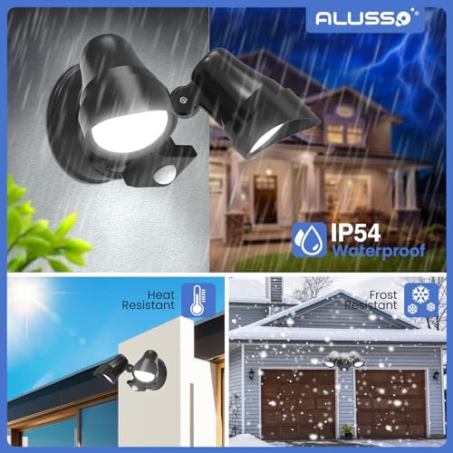 ALUSSO LIGHTING 25W LED Security Lights with Motion Sensor Outdoor 2000lm, Warm Neutral Cool White Adjustable Double PIR Sensor Wall Light IP54 Waterproof for Garden Yard Porch