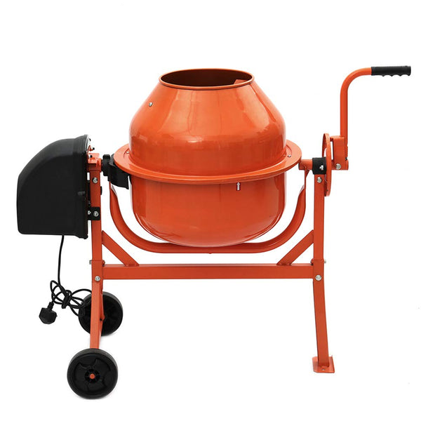 DKIEI 63L Electric Cement Mixer, 220W Concrete Mixer with Wheels and Stand, Portable Mud Mixer Machine for Cement, Stucco, Seeds and Fodder, 230V, 50Hz, 30RPM, Orange