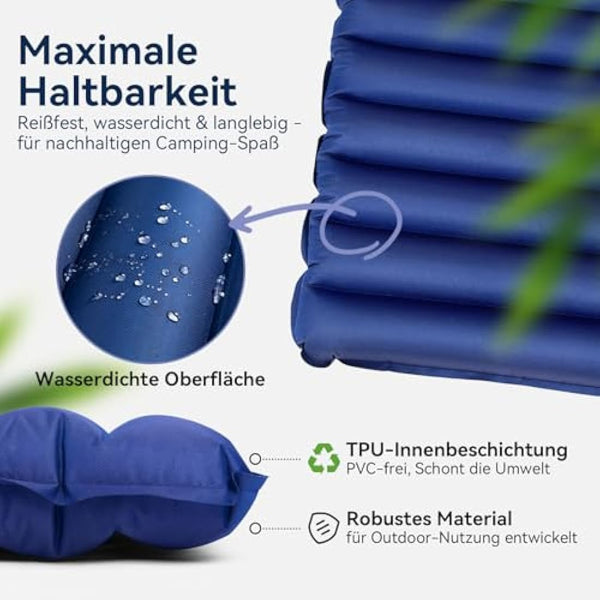 HIKENTURE Double Double Ultralight Double Insulating Mattress, 2 Person Inflatable Small Space Saver with Foot Pump/Pump Bag, for Travel, Outdoor, Hiking, Beach, Navy Blue