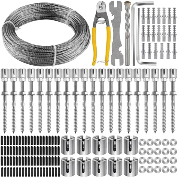 Kalolary Garden Wire Trellis for Climbing Plants, 30M Stainless Steel Heavy Duty Wire Trellis Kit Wall Plant Climbing Steel Wire Rope Cross Clamp Cable Trellis System Kit for Flower Vines Vegetable