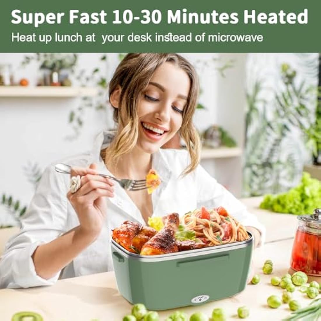 Electric Heated Lunch Box 100W - 3-in-1 Fast Heating Lunch Boxes Portable for Adults, 12V/24V/220V with 2 Pack Containers (Single & Compartment) for Car Truck Office (3 Times Faster), GreenGrey