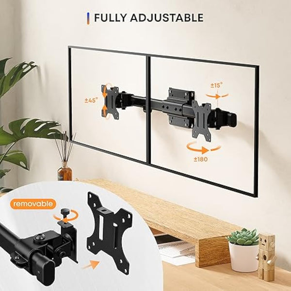 Dual Monitor Wall Mount, Single to Double VESA Adapter for 2 Displays 13 to 27 inch, Horizontal Assembly Max. 10kg, VESA 75x75/100x100mm