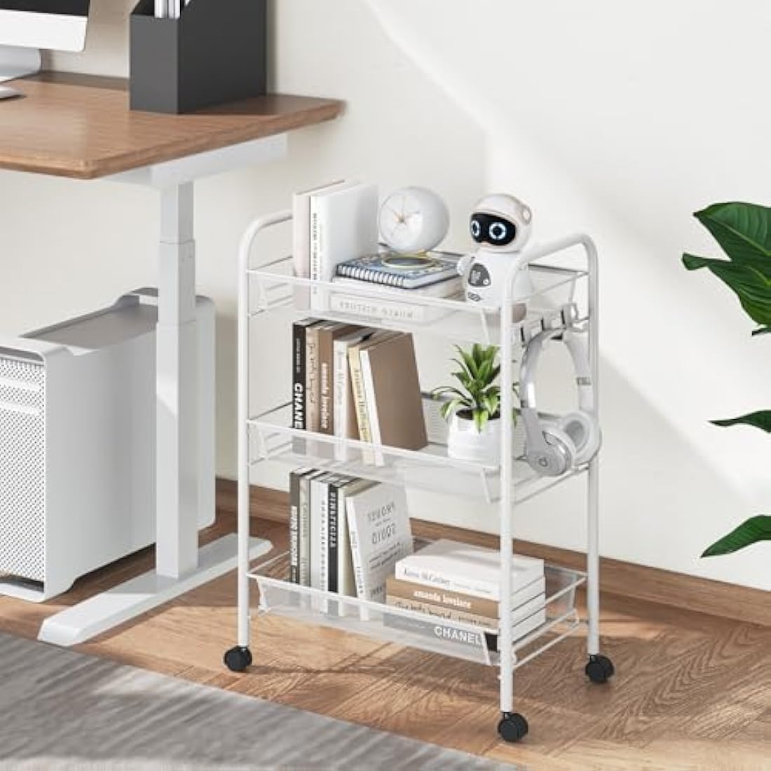 APEXCHASER 3-Tier Rolling Cart,Easy Assemble Mobile Storage Trolley On Wheels,Slide Out Utility Cart Shelving Units Kitchen Bathroom Laundry Room,White