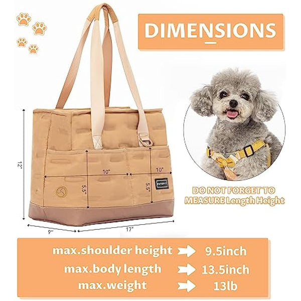 Petsfit Dog Carrier Bag Warm,Dog Tote Bag Pet Carrier with Pockets, Cat carrier Pouch -Adjustable Safety Leash, Poop Dispenser, Waterproof TPU Bottom,Khaki