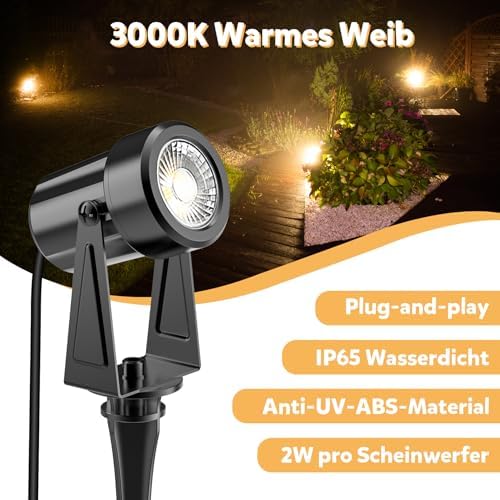 Totofac Garden Spike Lights, 12V 18W Pathway Lights 4-Pack COB LED Garden Spotlights，Ip65 Waterproof Outdoor Landscape Spotlights with Spike Stand for Garden, Yard, Lawn(Warm White) (20, Watts)
