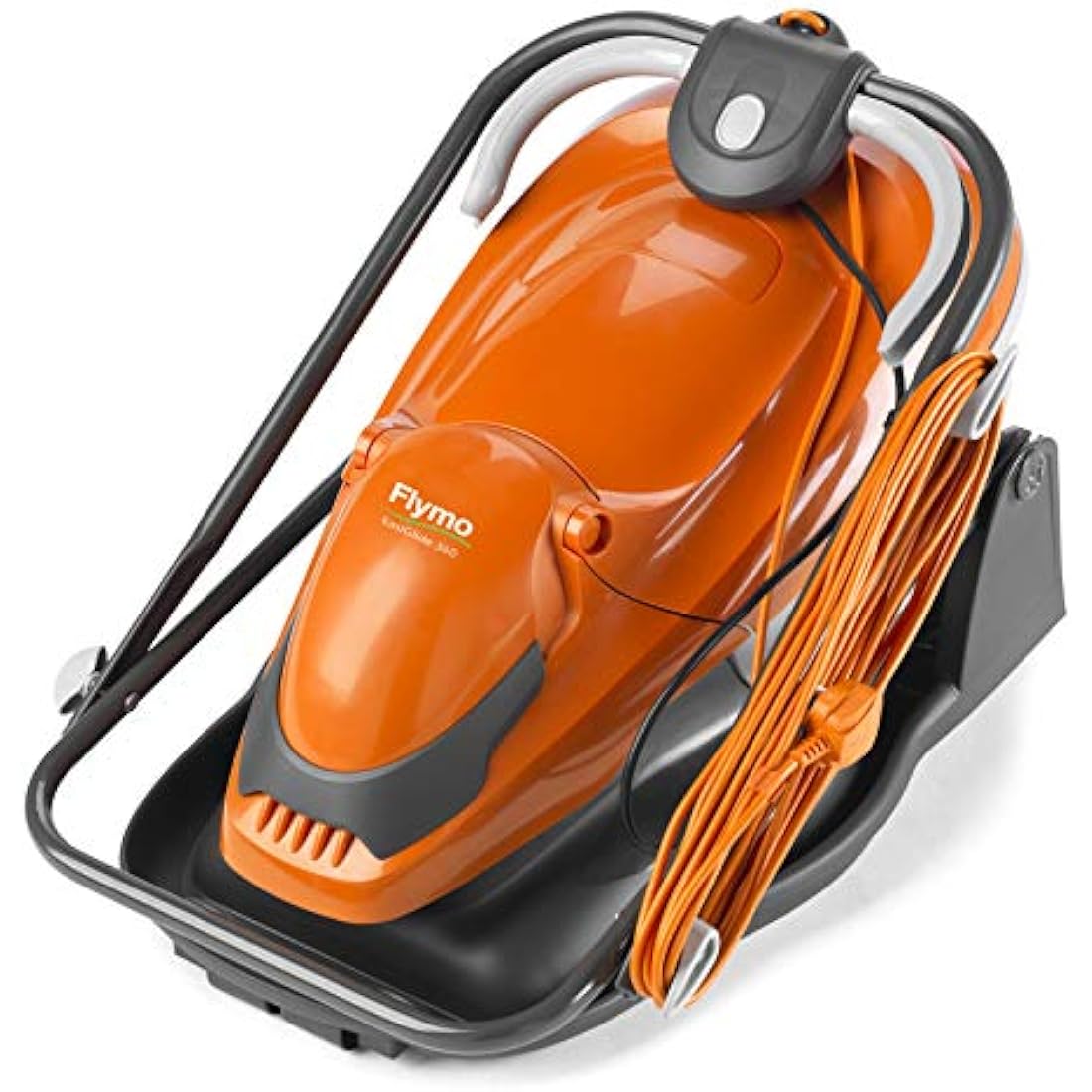 Flymo EasiGlide 360 Hover Collect Lawn Mower - 2000W Motor, 36cm Cutting Width, 26 Litre Grass Box, Folds Flat, 10m Cable Length, Orange and Grey