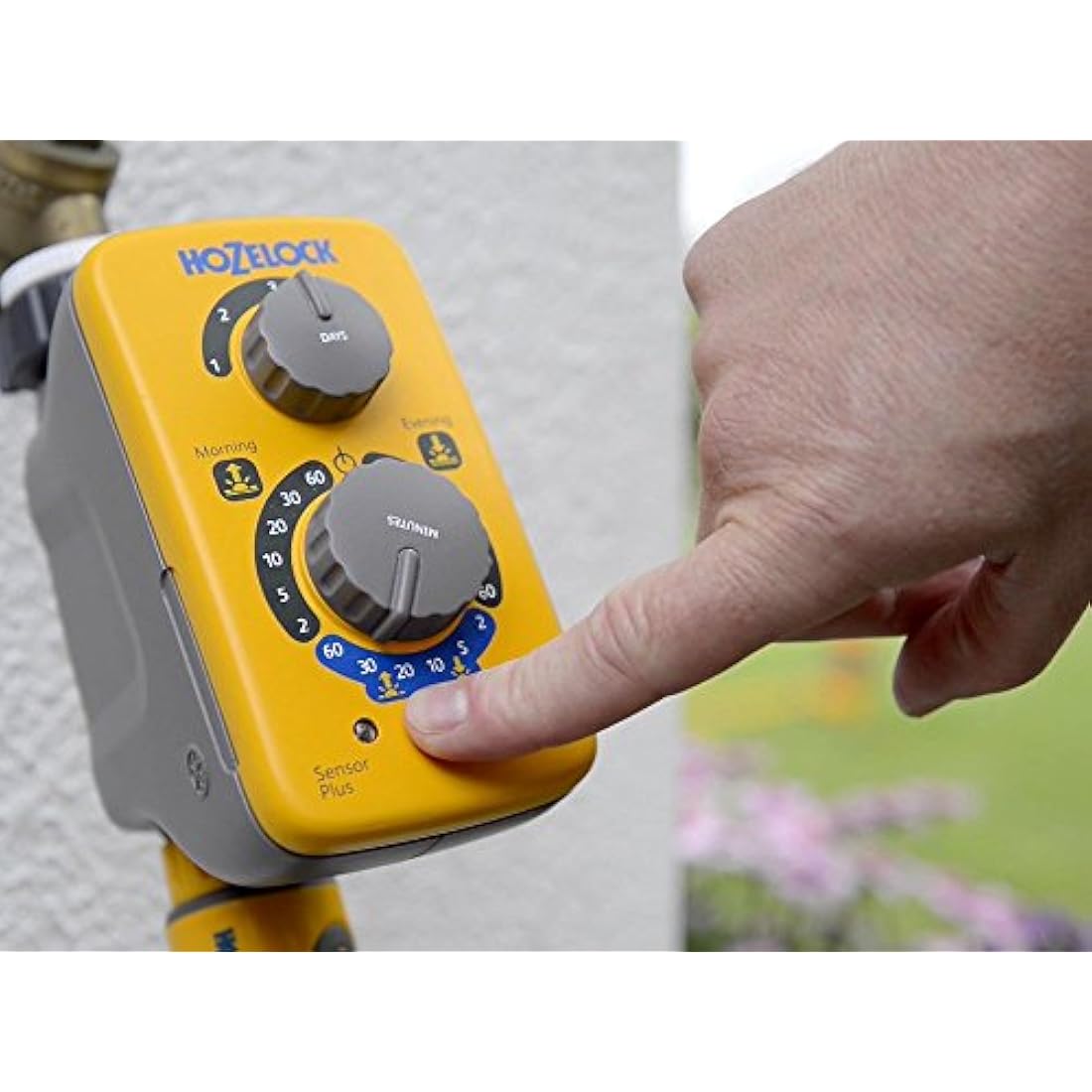HOZELOCK - Watering Timer Sensor Controller Plus : Automatic and Easy Watering with its Light Sensor, Adjustable Watering at Sunrise and/or Sunset, Manual Watering Function [2214 0000]