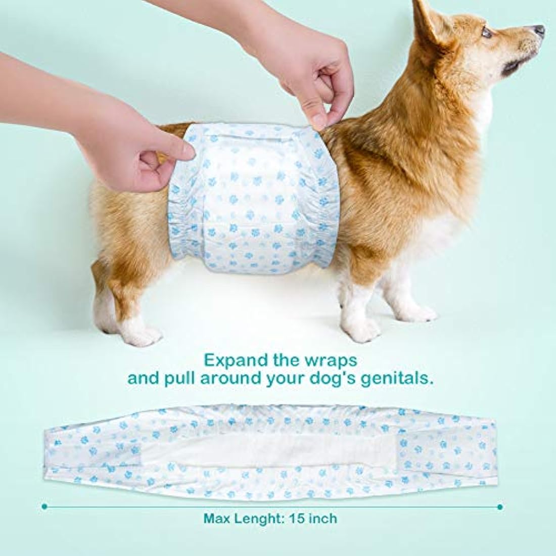 Flying Paws Male Dog Nappies, XS-60 Disposable Dog Wraps for Puppy Incontinence Super Absorbent Male Wraps, Soft Cotton, Stereoscopic Edge Fit for Potty Training, Travel