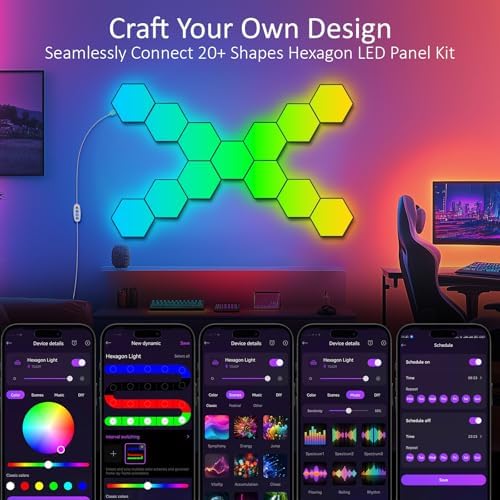 Kangtaixin Hexagon LED Wall Lights, 8-Pack RGB Gaming Panels – Hexagonal Smart Lighting with Music Sync – Perfect for Room Decor, Bar, Bedroom, and Gaming Setup