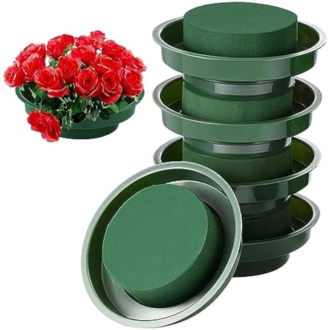 5PCS Dry Floral Foam Brick Round Flower Holder Florist Blocks Dried Floral Foam Base with Bowl Sponge Fresh Flower Arrangement for Florist Floral DIY Craft Home Wedding Decoration