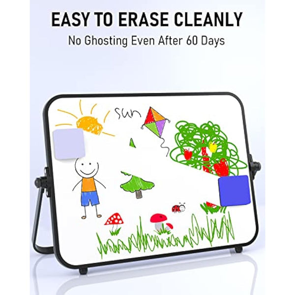 Nicpro Dry Erase Small Whiteboard A4 with Non-Slip Stand, 21 x 30 cm Double Sided Magnetic Desktop White Board with 8 Pens, Eraser, Magnet, Portable Writing Easel for Kid Drawing Student Classroom Use