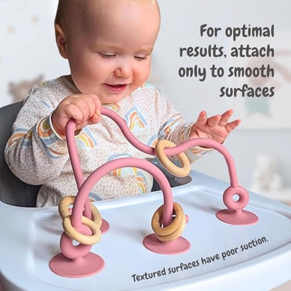 Infatot® Teething Suction Toy – Wood & Silicone Baby Toys 0-6 Months, Sensory Toy for Early Development, Suction Teether for High Chair, Baby Gift for Boys and Girls - Cream