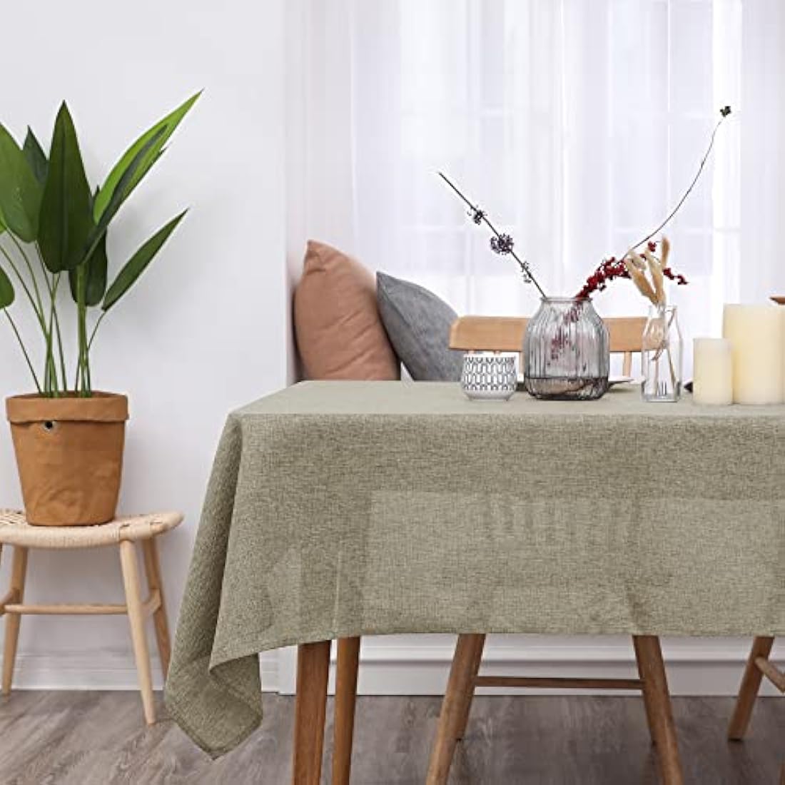 Deconovo - Waterproof Linen Effect Rectangular Tablecloth -Outdoor Table Cover for Living Room Table - 130 x 200 cm - Linen