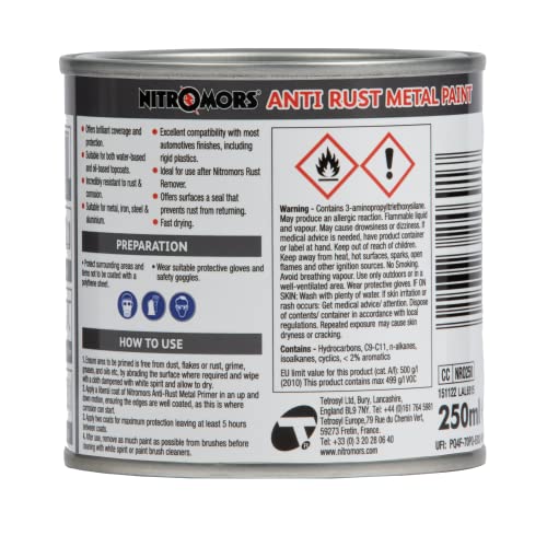 Nitromors Anti-Rust Metal Primer Fast Drying Rust Resistant for Water & Oil Based Topcoats, Red Oxide, 250 ml