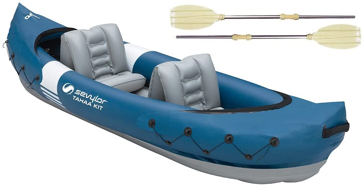 Sevylor Tahaa Kayak, Inflatable Canoe for 2 persons, Inflatable Boat, Paddle Boat with Robust PVC Outer Shell, Straps for Fastening Luggage, Bar Construction for High Stability on the Water