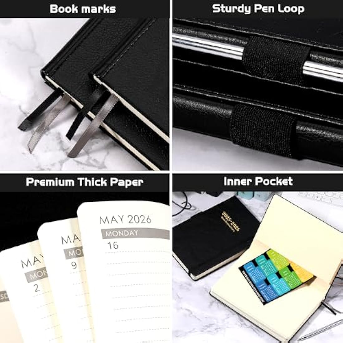 Academic Diary 2025-2026 - Diary 2025-2026 A5 Week to View from July 2025 to June 2026, 14.6 X 21 cm, A5 Premium Thicker Paper with Pen Holder, Inner Pocket and 88 Notes Pages, black