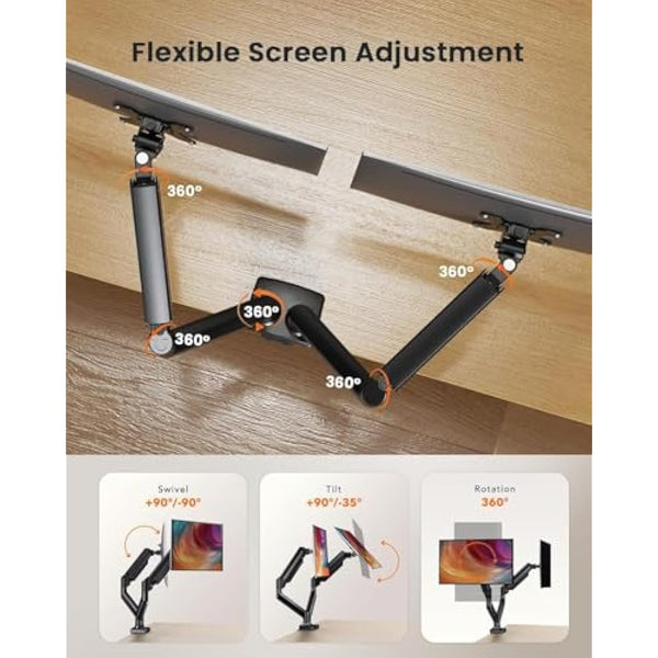 ErGear Dual Monitor Arm Desk Mount for 17 to 32 Inch Screens, Dual Stand for Curved Flat Screens, Double Monitor Arm Support VESA 75/100 mm