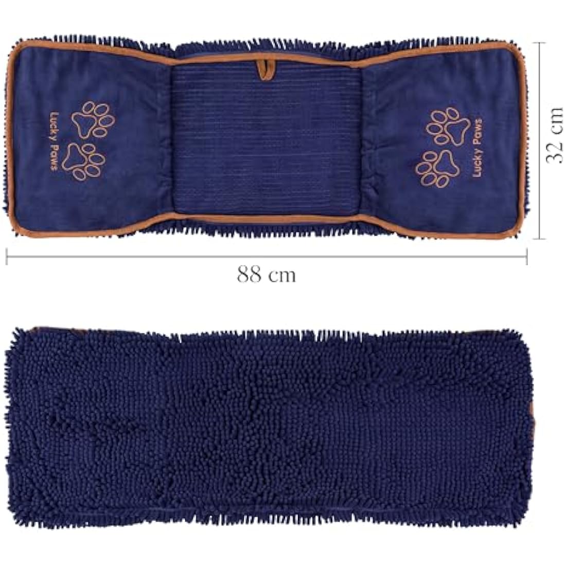 Lucky Paws® Chenille Dog Towel with Hand Pockets - UK Based Seller - Absorbent Microfibre Towel - Fast Drying - Super Soft - Machine Washable & Dryable - 88 x 32cm (Pack of 2, Teal)