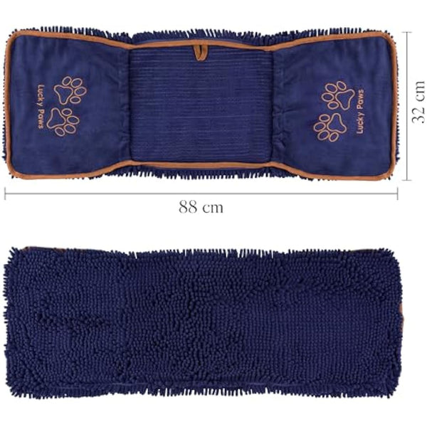 Lucky Paws® Chenille Dog Towel with Hand Pockets - UK Based Seller - Absorbent Microfibre Towel - Fast Drying - Super Soft - Machine Washable & Dryable - 88 x 32cm (Pack of 2, Teal)