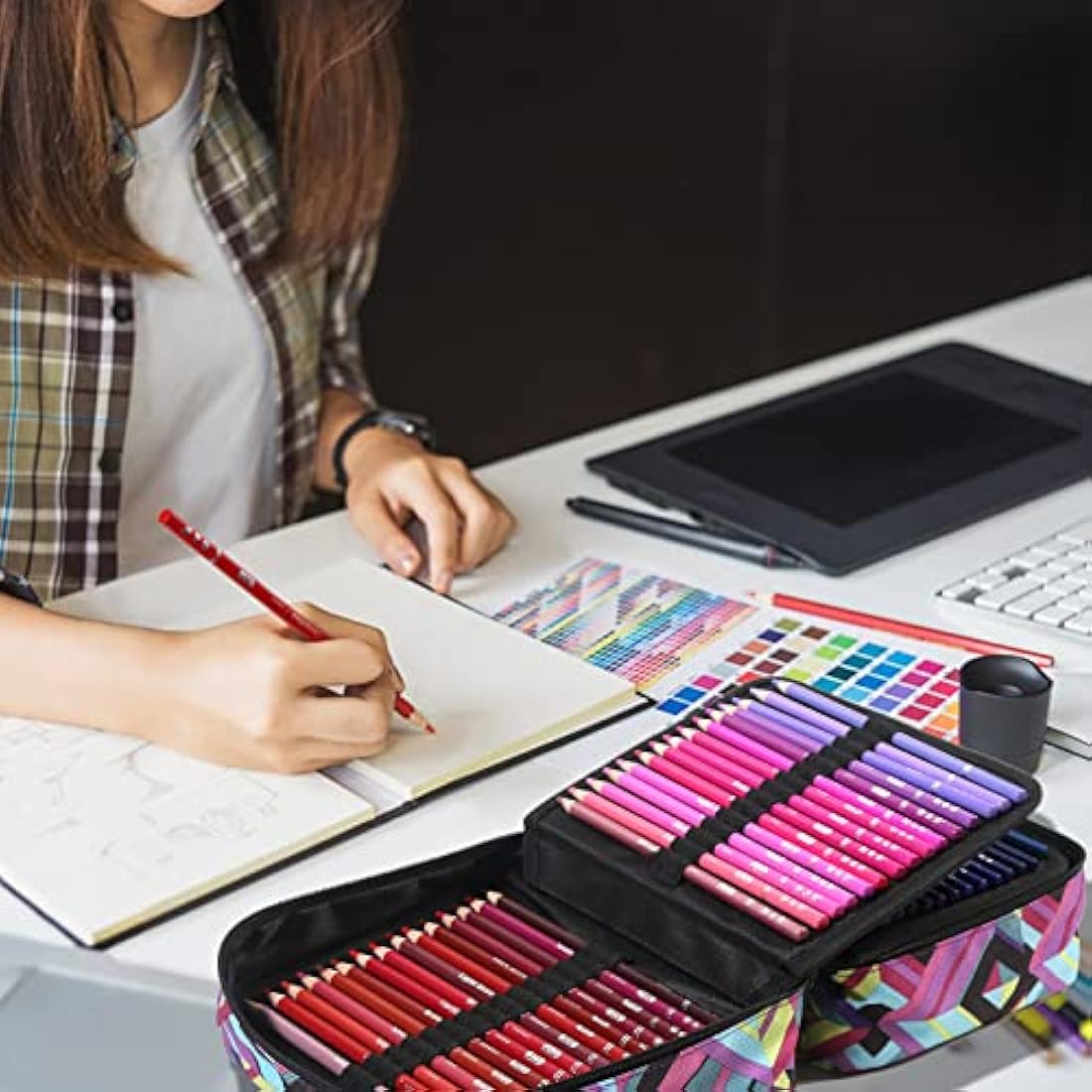 H & B Colouring Pencils 180Pcs Oil Based Coloured Pencils Drawing Set Professional Colouring Pencils Set with Colouring Book Art Sets for Adults Artists