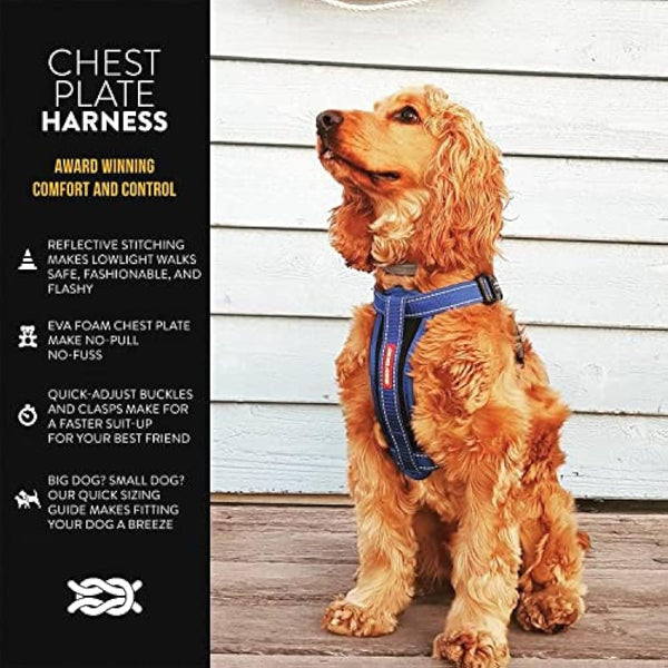 EZYDOG Classic Chest Plate Harness | Dog Harness Small, Medium, Large, K9 Dog Harness, Reflective Stitching, No Pull, Breathable (Denim)