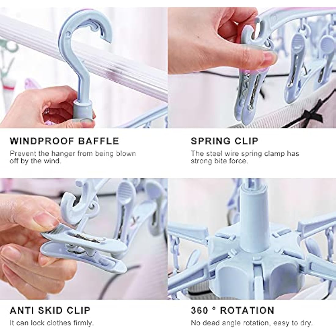 GmeDhc Indoor Outdoor Clothes Airer, 24 Pegs, Foldable, Rotable Sock Airer for Fabric Nappies, Bras, Towel, Underwear, Scarf, Gloves