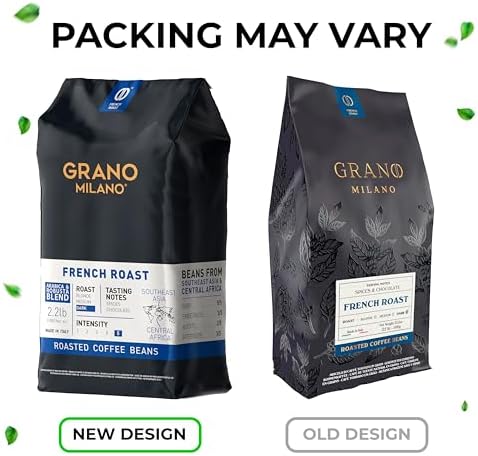 Grano Milano Robusta Coffee Beans, 1kg French Roast Robusta Blend, Dark Roast, Intensity 5/5 Extra Strong Coffee, Made in Italy