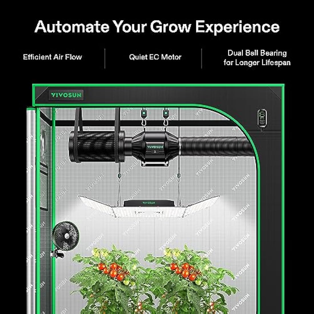 VIVOSUN Duct Fan 100 mm Extractor Fan 357 m³/h with E12 Speed Control Carbon Filter & 240 cm Air Duct AeroZesh T4 Exhaust Set Cooling and Ventilation System for Grow Tent