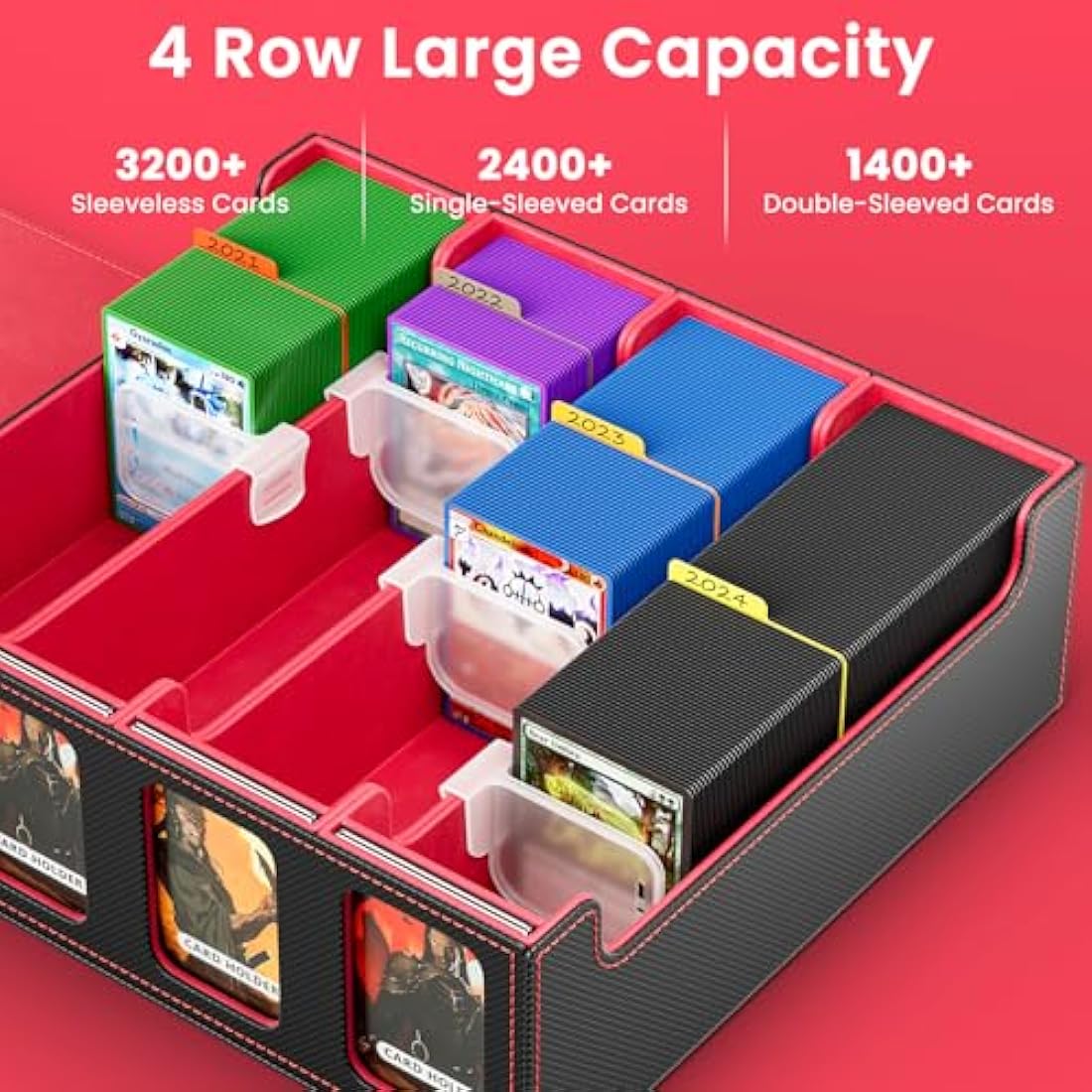 Hot Bee MTG Trading Card Storage Box, Deck Box Holds 2400+ Cards for TCG, MTG, Yugioh, Magic the Gathering Commander Cards, Playing Card Case PU Leather Magnetic Closure, Red