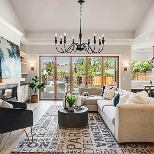 ASHUAQI Black Chandelier, 8-Light Farmhouse Chandeliers Ceiling Light, E14 Socket Pendant Light Fitting Industrial Black Ceiling Lights for Living Room, Kitchen, Hallway, Dining Room, Bedroom