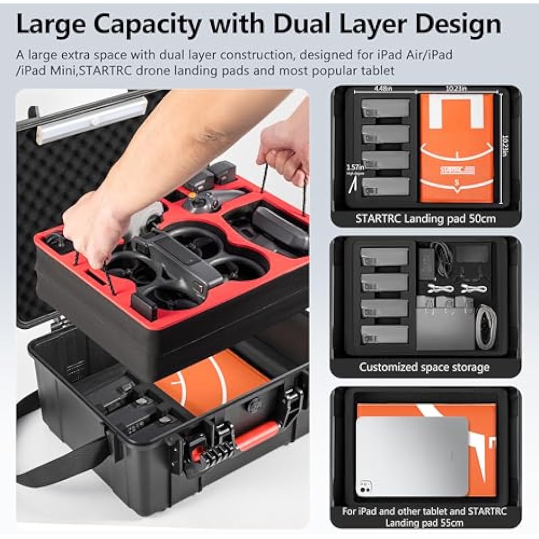 STARTRC Dual Layer Avata 2 Case,Waterproof Carrying Hard Case for DJI Avata 2 Fly More Combo with DJI Goggles 3/RC Motion 3/FPV Remote Controller 3,Battery Charging Hub,FPV Drone Accessories