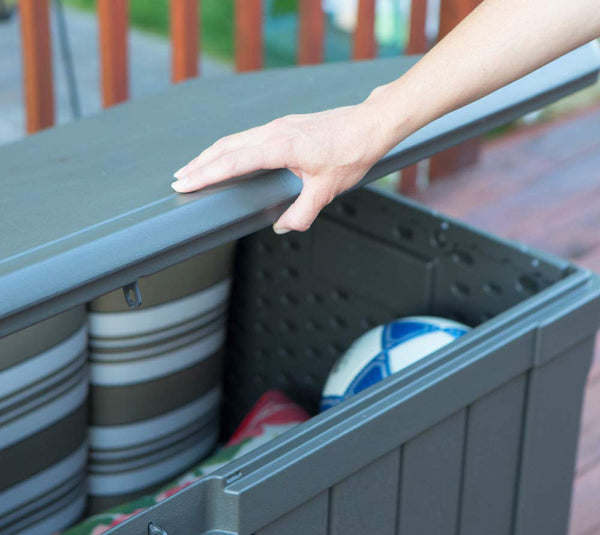 LIFETIME Plastic Wood Grain Textured Storage Box Desert Sand/Grey, 151x72x69 cm