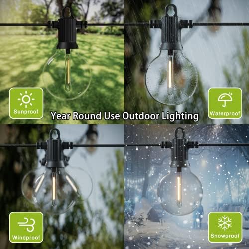 Kawaya Festoon Lights Outdoor Mains Powered LED Garden String Lights Waterproof 15M, 50FT Outside Fairy Lights with 25+2 Shatterproof Bulbs Warm White for Backyard Patio Gazebo